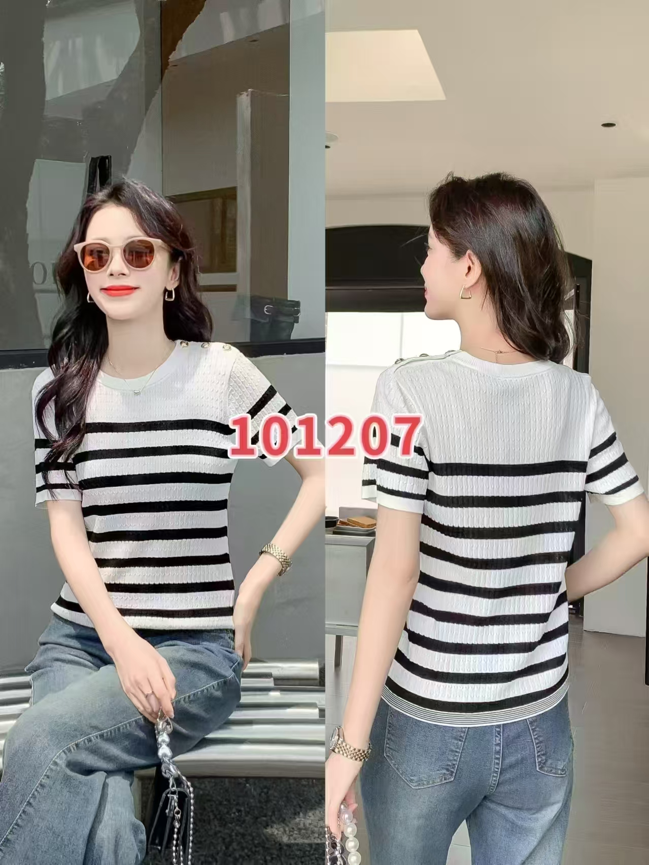 Y23 夏款时尚百搭条纹休闲T恤101207