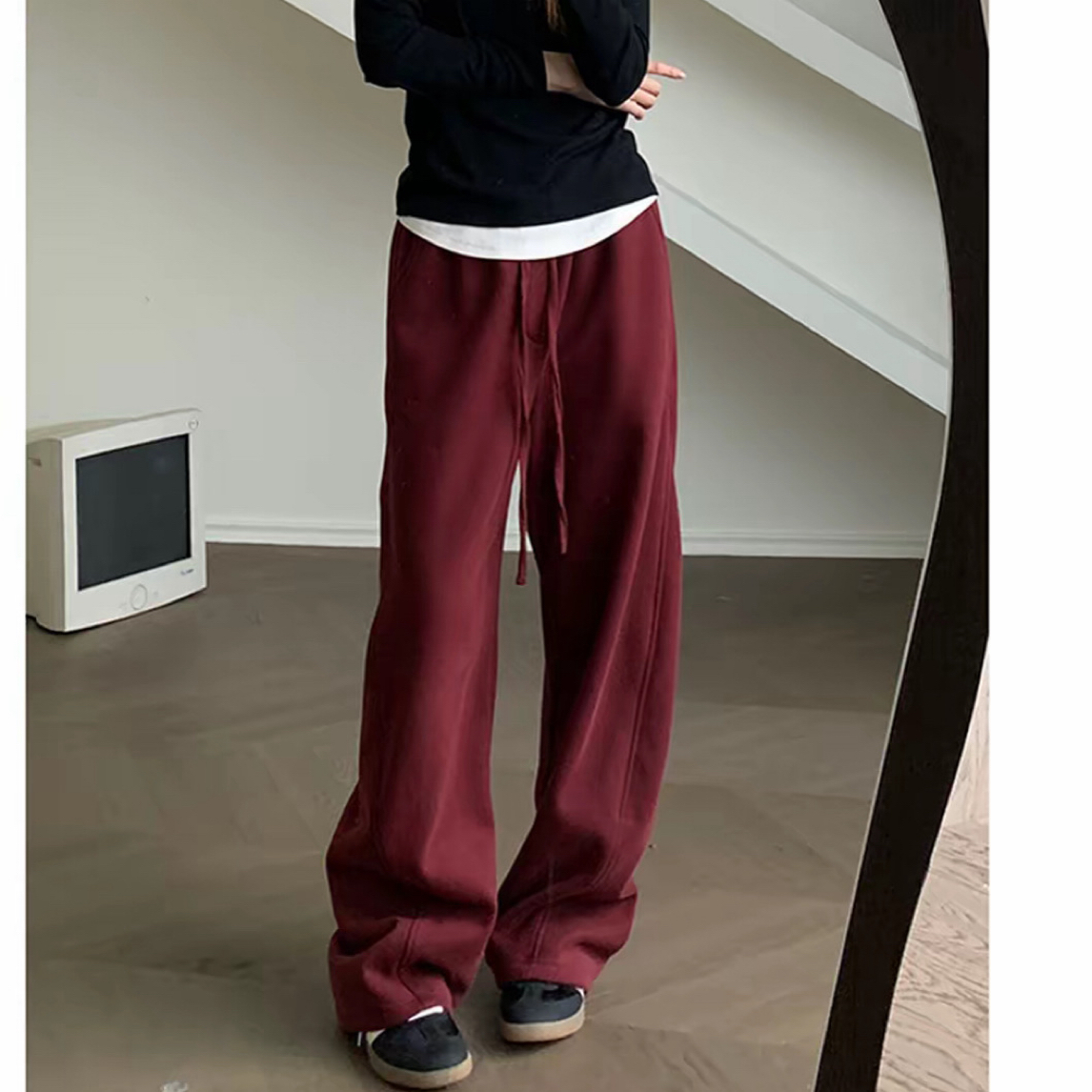 王大文长裤日系宽松女款灰色卫裤休闲裤垂感裤子高街拖地裤