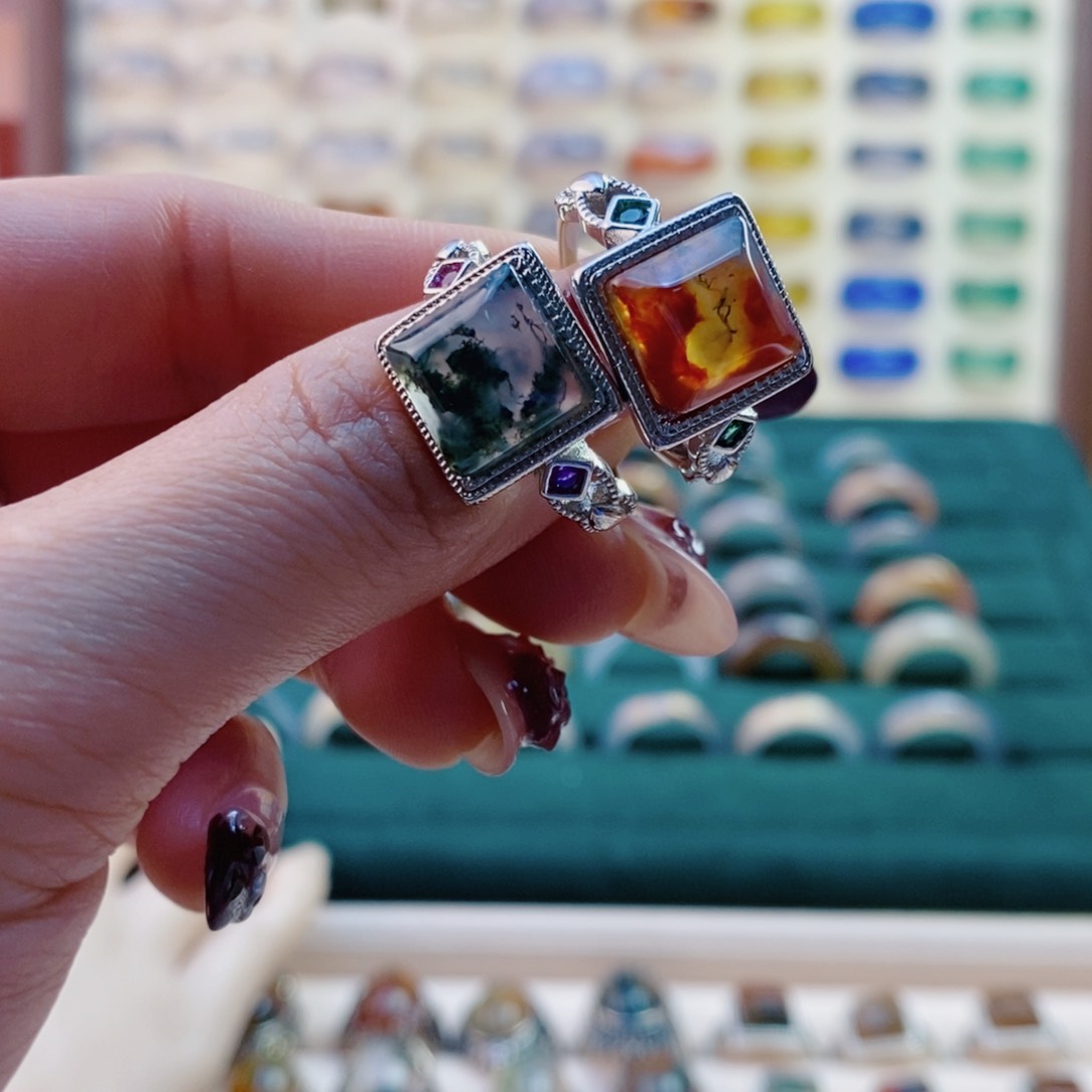 玛瑙/玉髓戒指未镶嵌糖**～