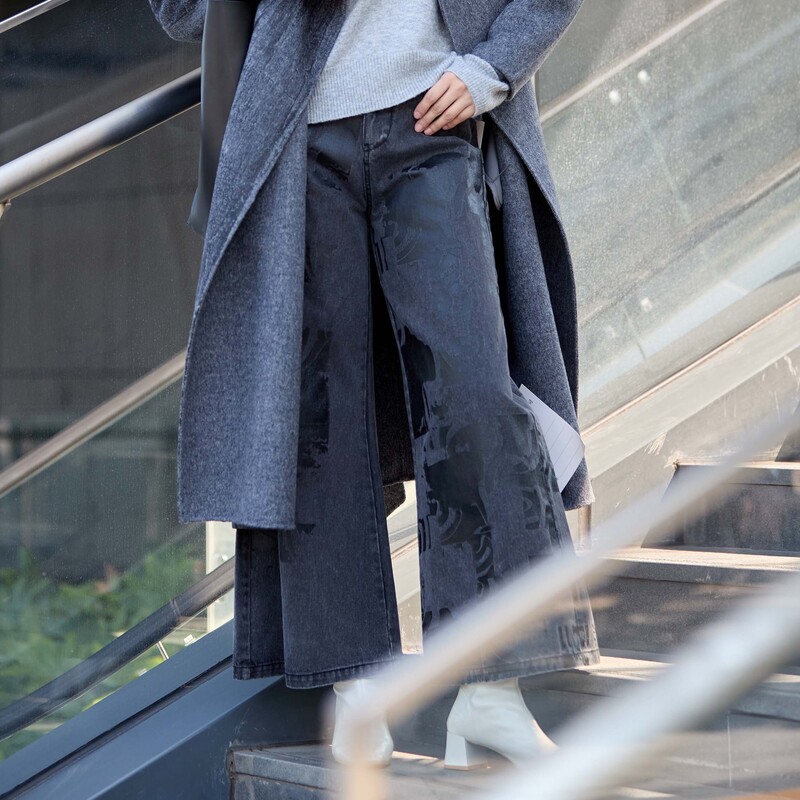 【粉丝专享】圣迪奥冬季时尚胶印牛仔风女式长裤S24480815