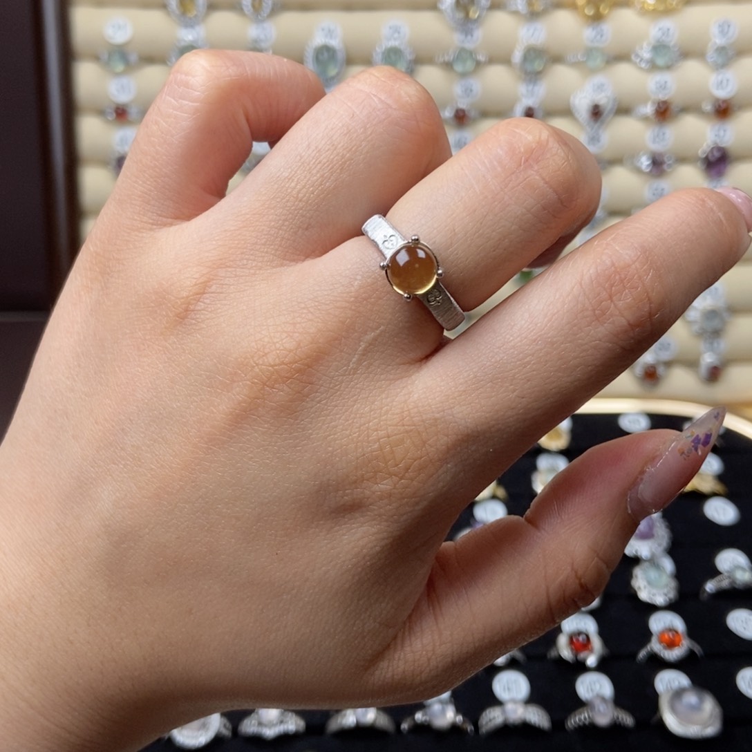 黄晶戒指银S925镶嵌6*戒指