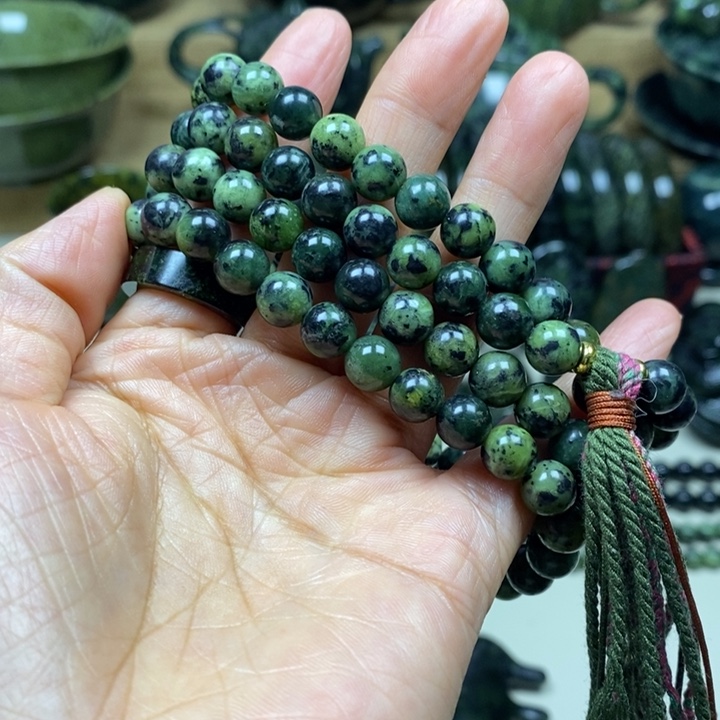 蛇纹石玉未镶嵌项链药王石8毫米108颗