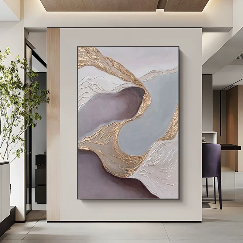 【素境】金粉闪耀立体抽象砂岩画轻奢客厅玄关装饰画