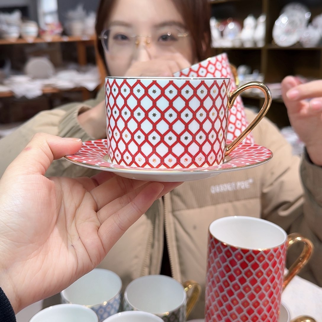 瓷鹅黄原单咖啡杯碟250ml一套微瑕 