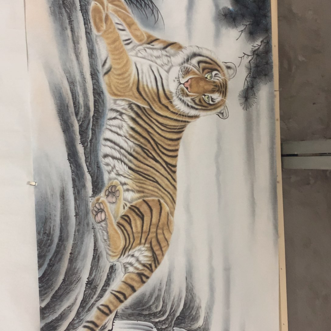 国画杨**。福利作品六尺手绘老虎