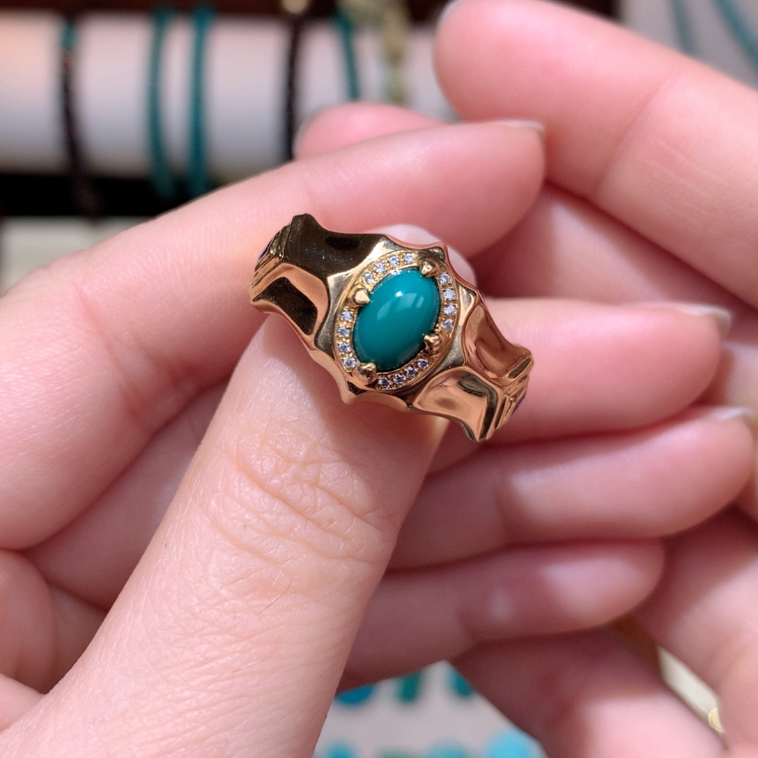 绿松石珠宝奇石18K金镶嵌