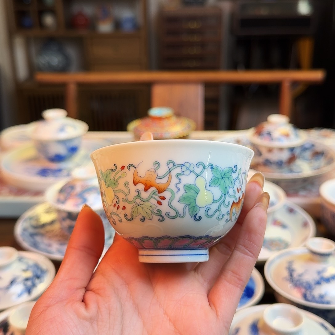 杯见山烧景德镇名窑口纯手绘