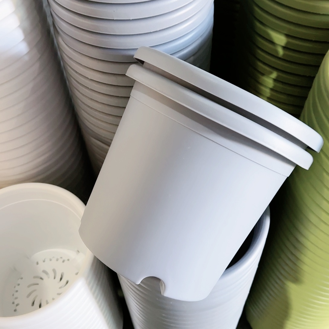 树脂四季盆4#无拖灰白10