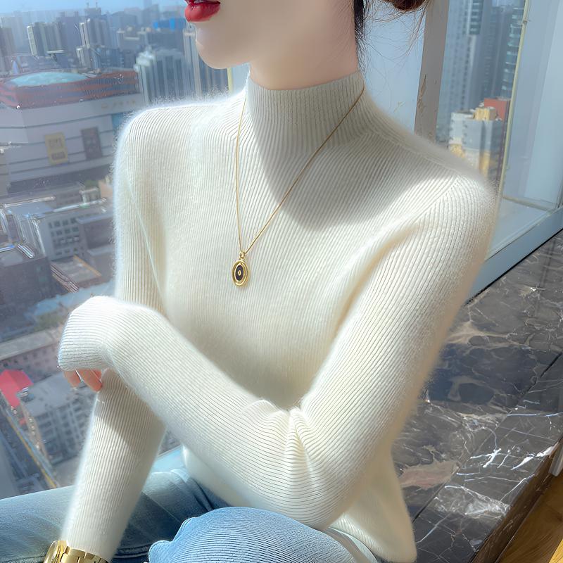 专柜正品羊绒衫女100%羊绒无缝半高领秋冬款针织打底衫女百搭毛衣