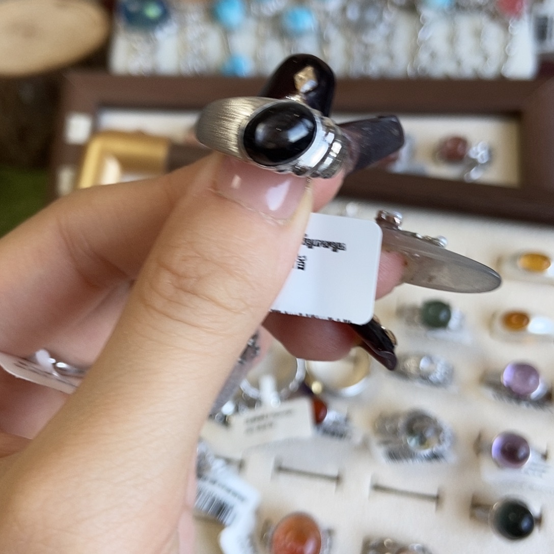 夏***葵烟晶戒指银S925镶嵌金运石110