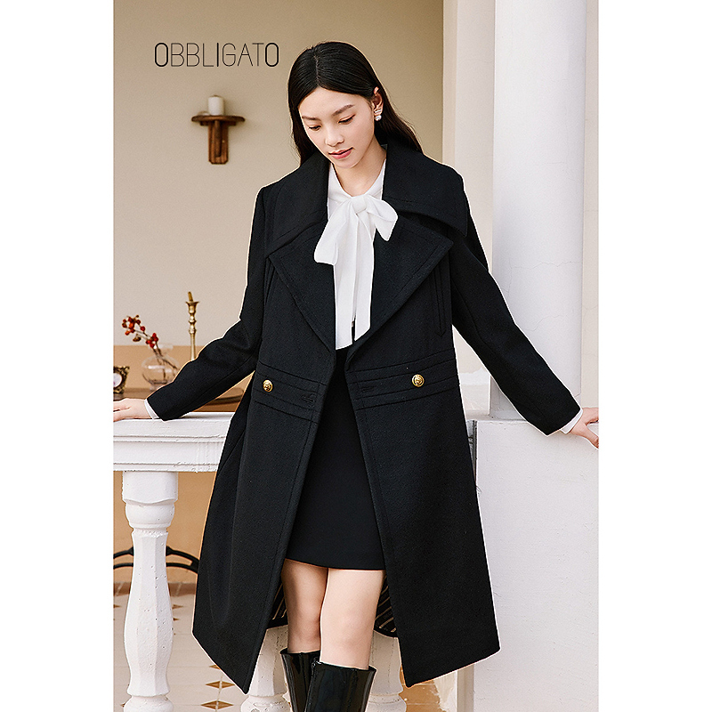 OBBLIGATO奥丽嘉朵1C64580020专选冬季大翻领绵羊毛大衣