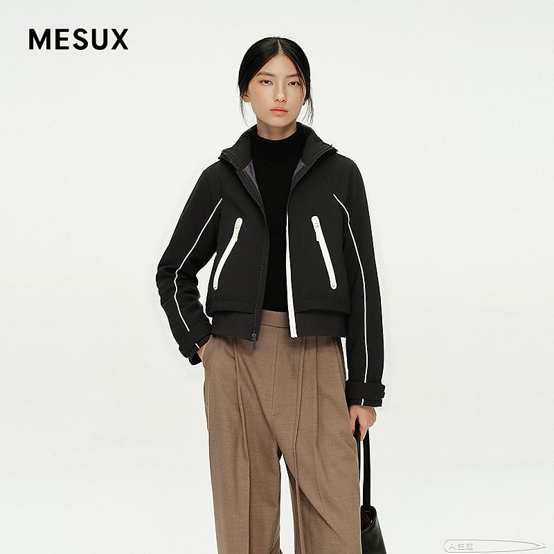 MESUX米岫2025冬季新品短款连帽户外运动风羽绒服外套MNWPL205