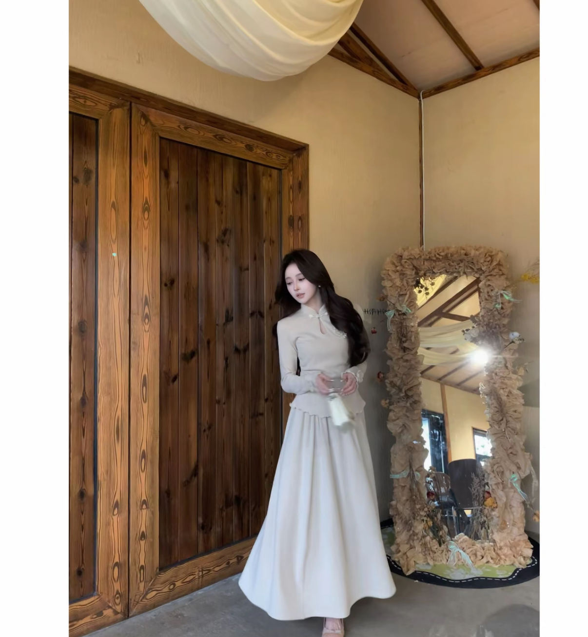 秋季长裙时尚设计感新中式小众高腰套头款半身裙套装