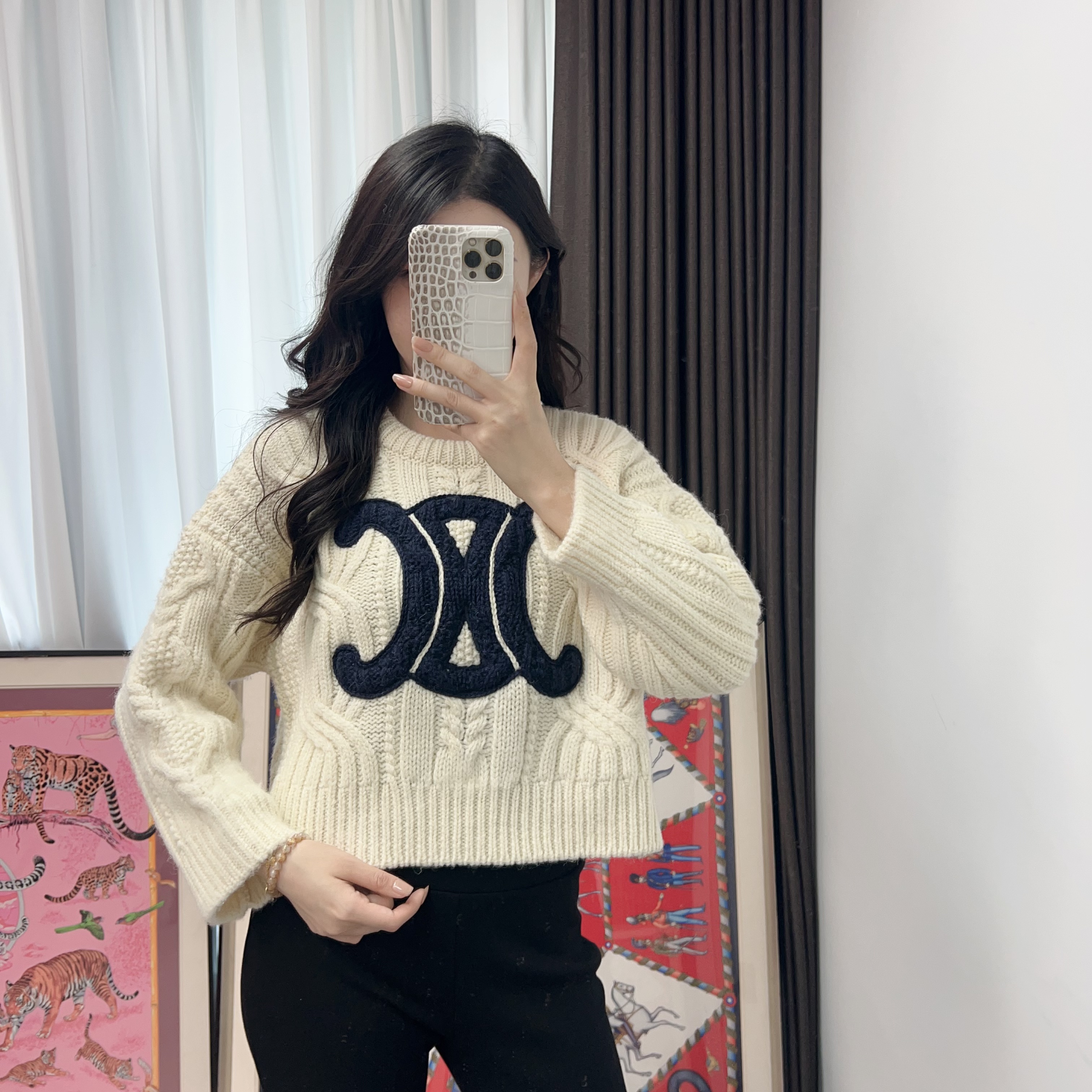95新 Celine/思琳 米白色凯旋门大logo毛衣/251031ZLPEZ02