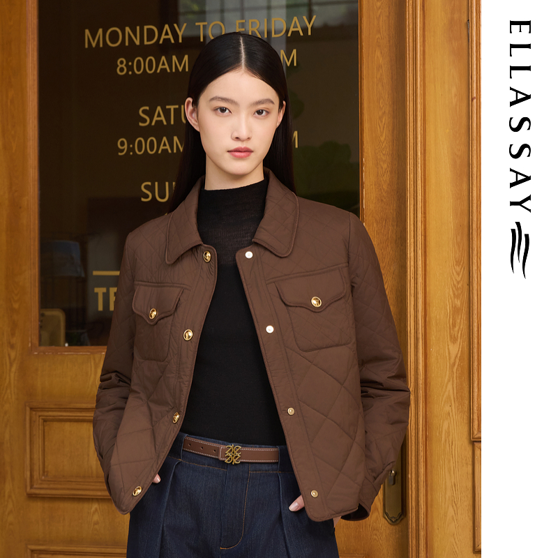 【粉丝专享】歌力思秋季新款时尚简约翻领短款棉服女EWD363L05000