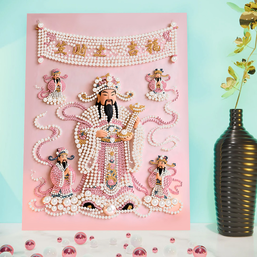 财神珍珠画DIY手工粘钻石画创意摆件装饰画送朋友礼物