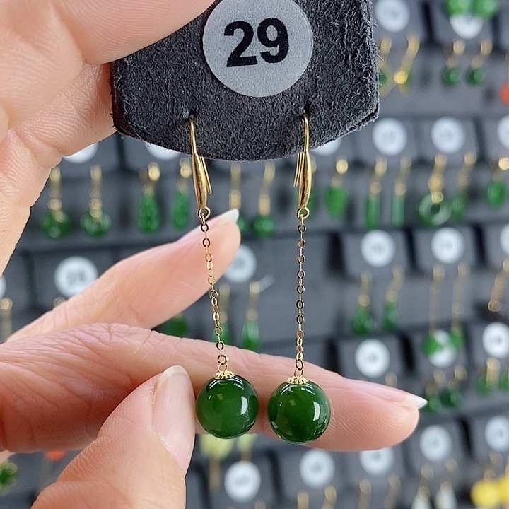 和田玉耳饰18K金镶嵌