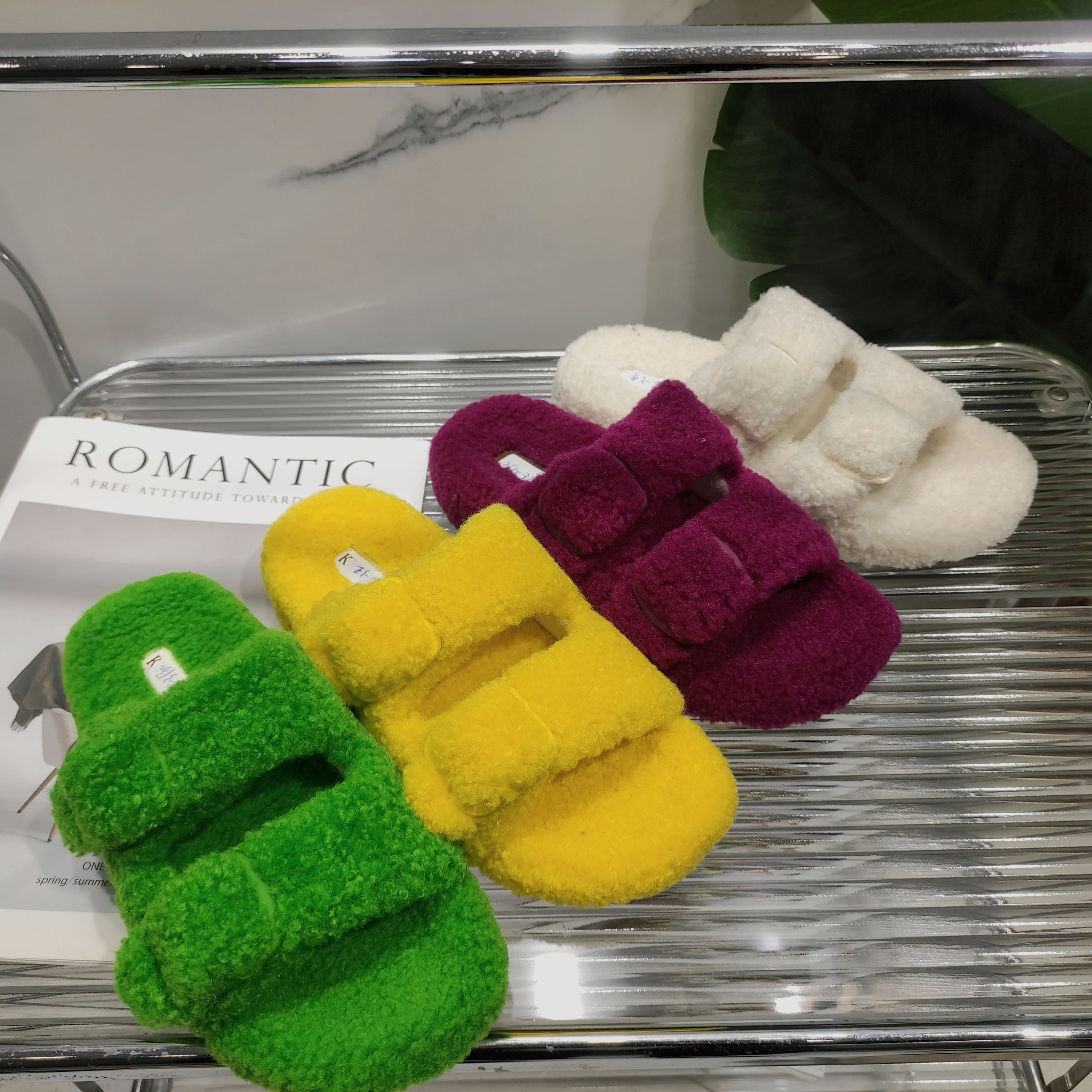 毛毛拖鞋女秋冬新款保暖外穿平底毛毛一字拖鞋2120-3