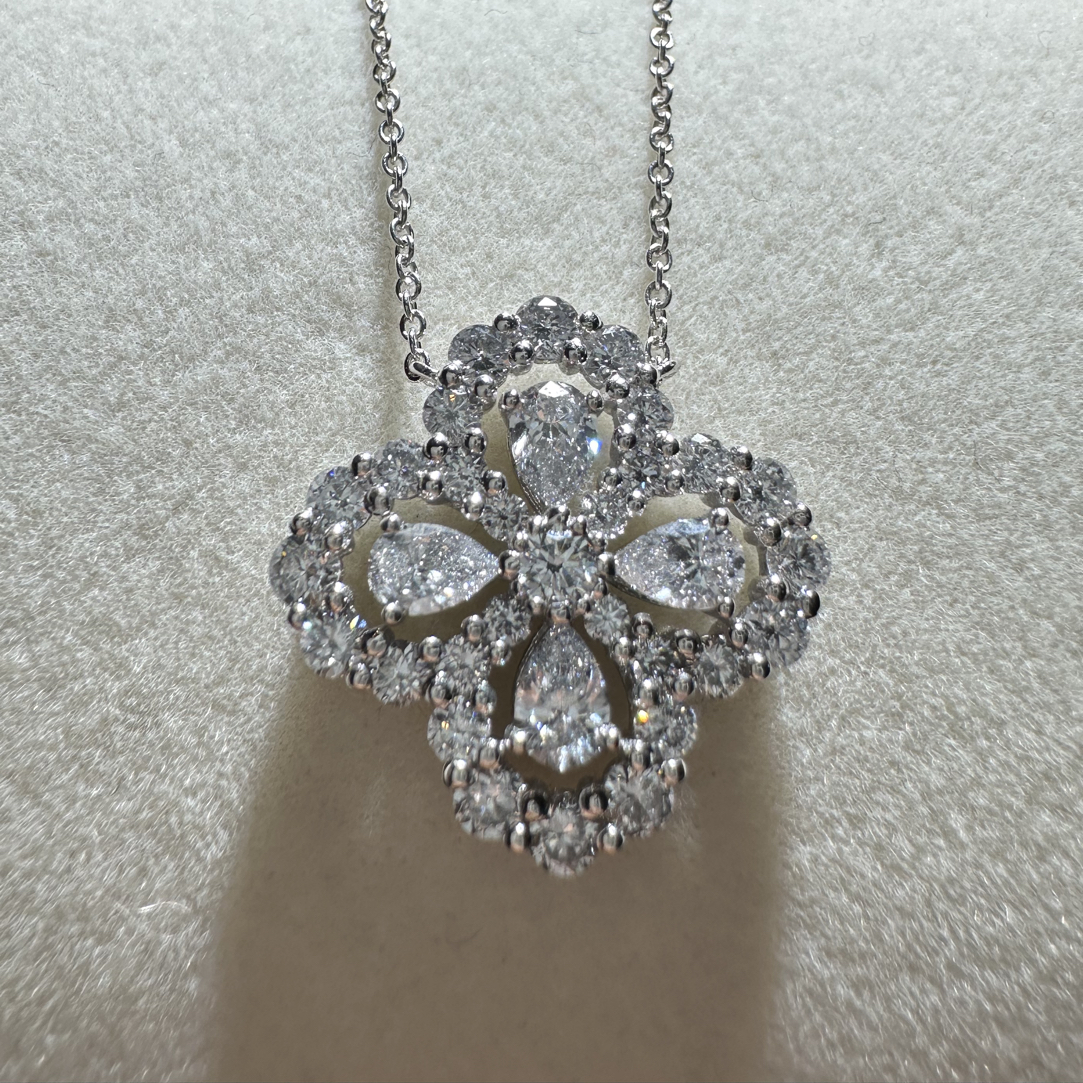 实验室培育钻石PT950 满钻水滴四叶草项链 经典时尚