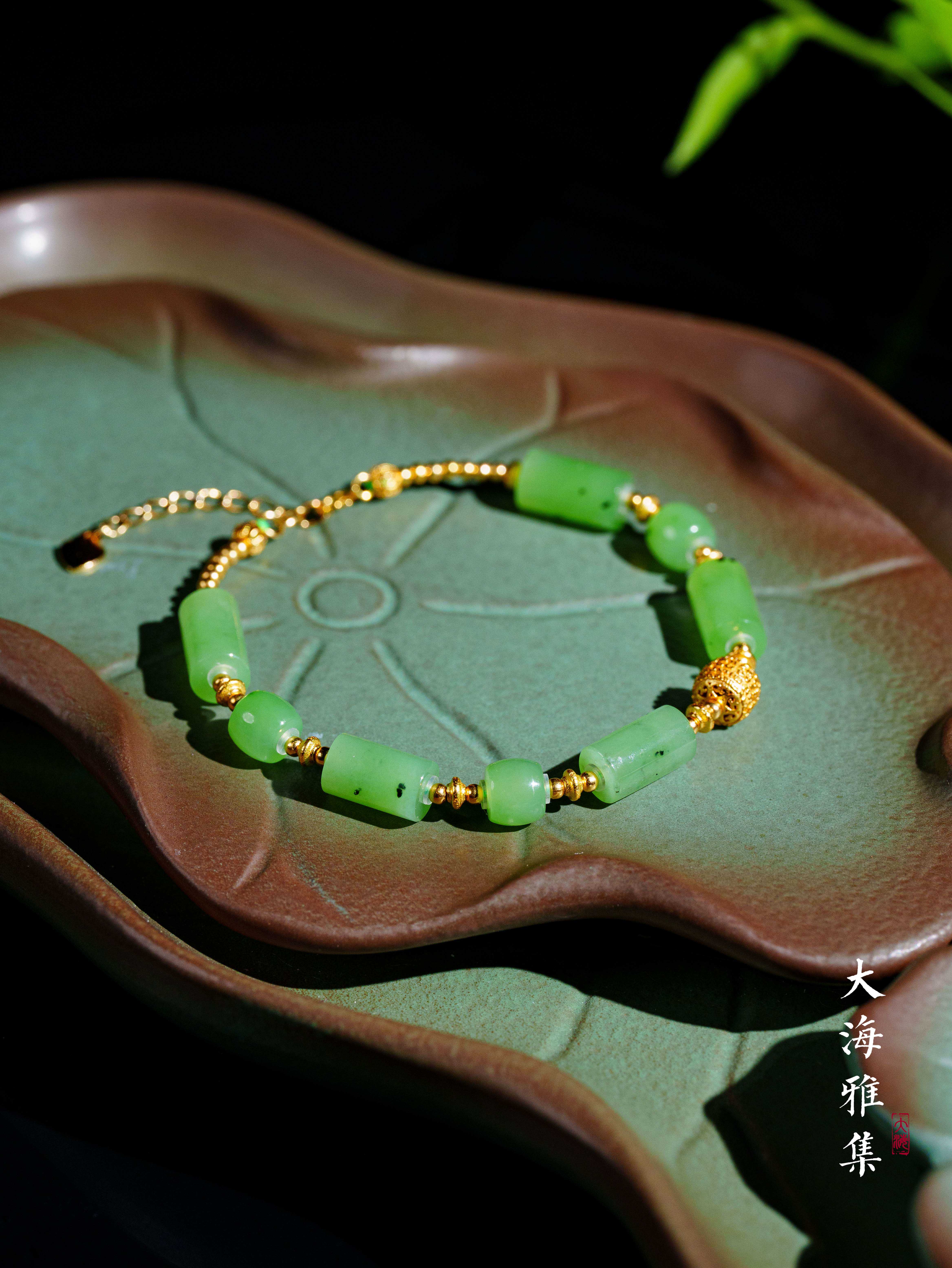 【竹露】乌兰海和田玉圆柱手链 （925） D4764