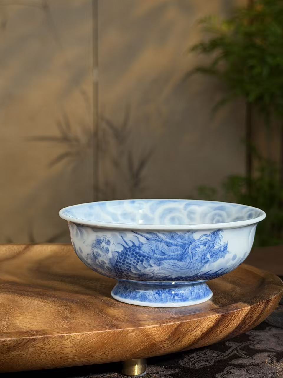 屹朴青花釉里红龙凤高足杯YP057手绘陶瓷