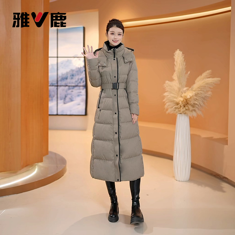 雅鹿新款时尚中长款收腰修身保暖通勤百搭女士羽绒服