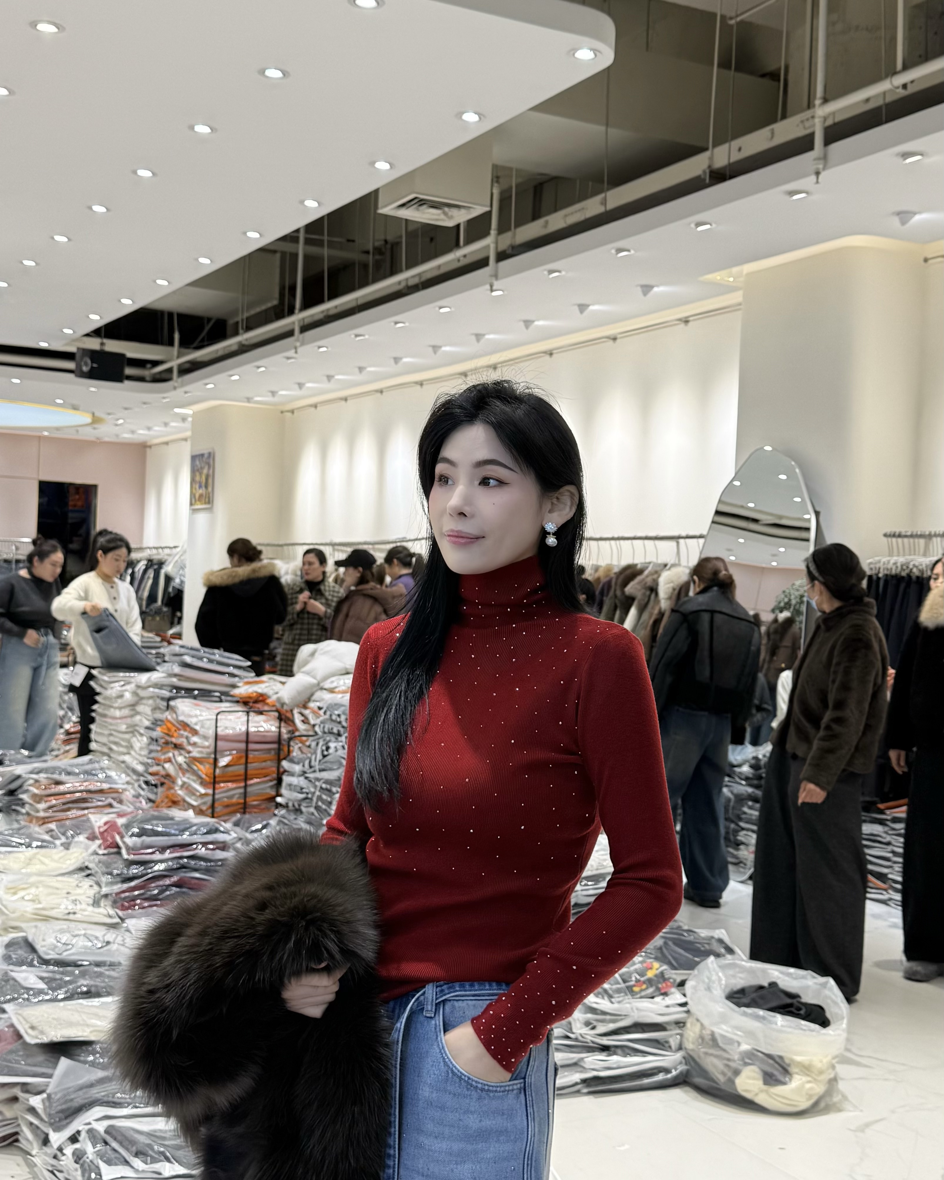 ZHUOXIXI【流动光芒】秋冬亲肤舒适羊毛亮晶晶款高领打底-0075