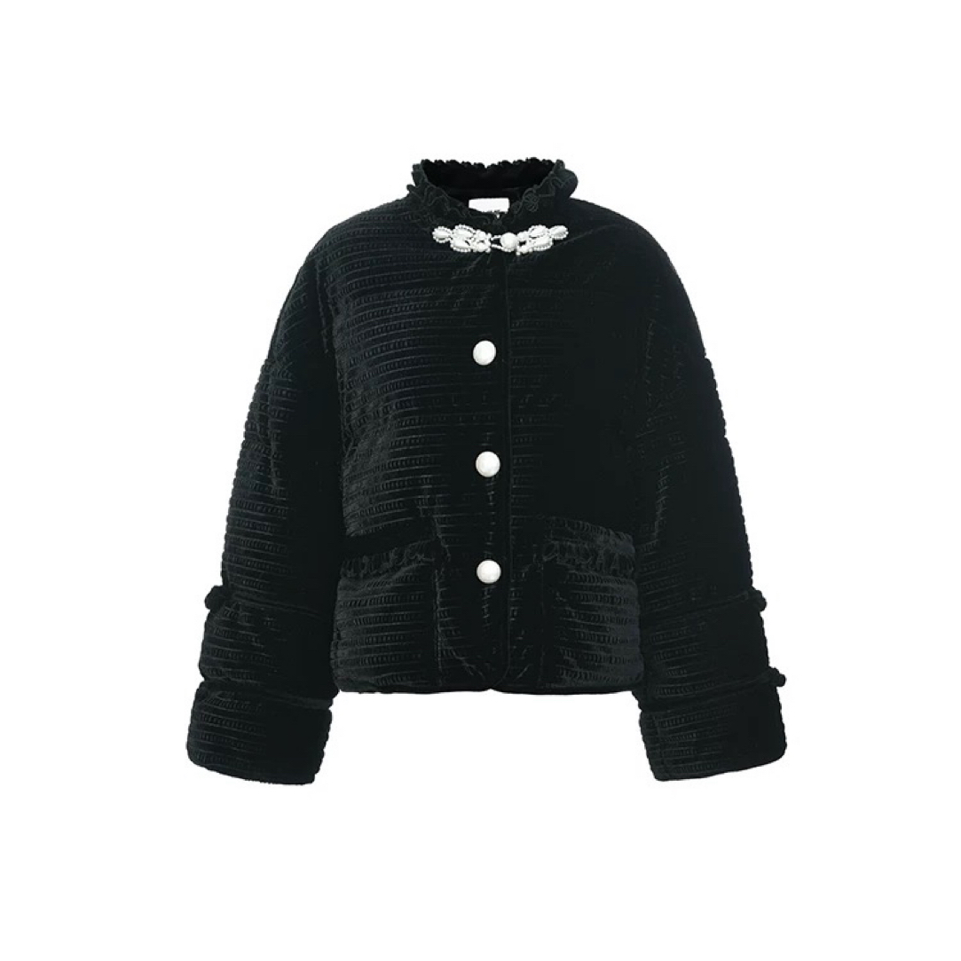 LeFame/拉飞姆冬季新中式精致立领绣花丝绒羽绒服LF24D02DC288