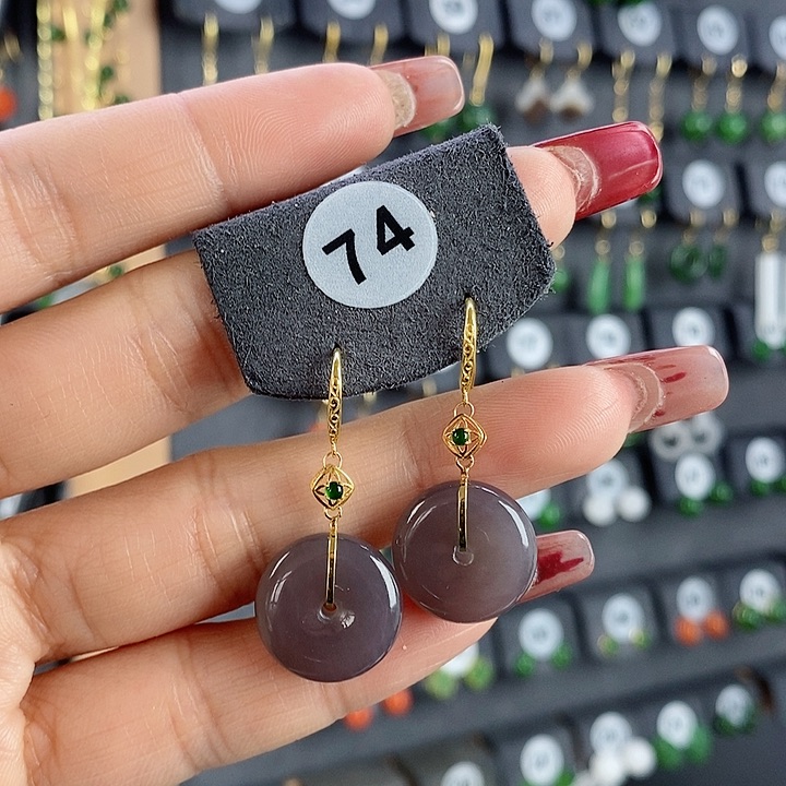 和田玉耳饰18K金镶嵌