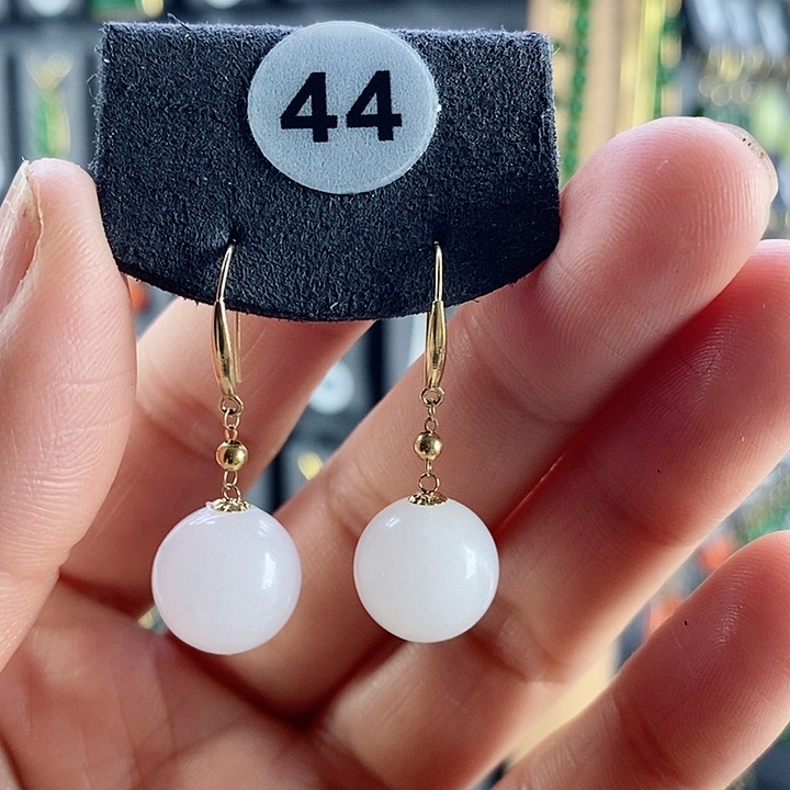 和田玉耳饰18K金镶嵌