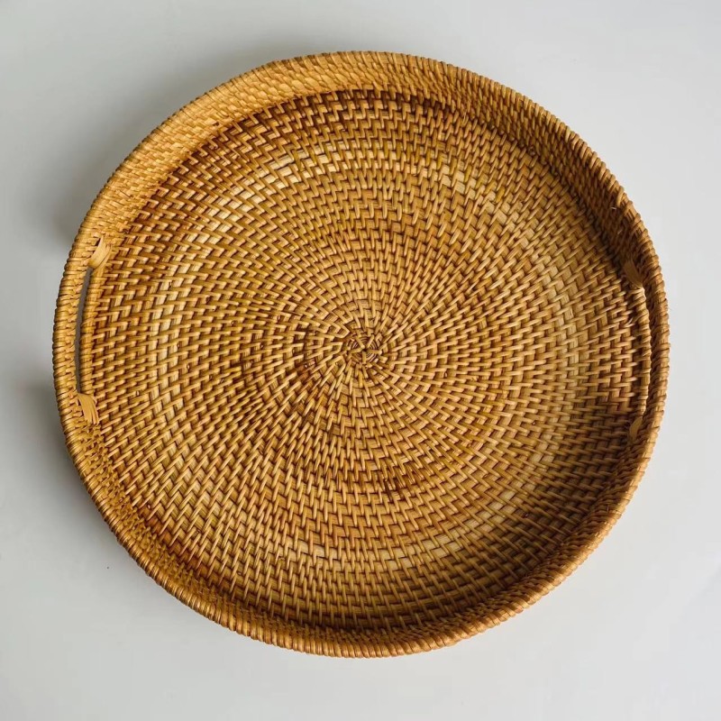 藤编篮子圆形托盘收纳篮35*6cm