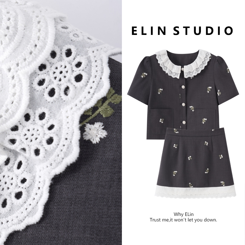 ELIN/预售【灵感缪斯】夏新款气质显瘦百搭轻奢洋气时尚套装#LT206