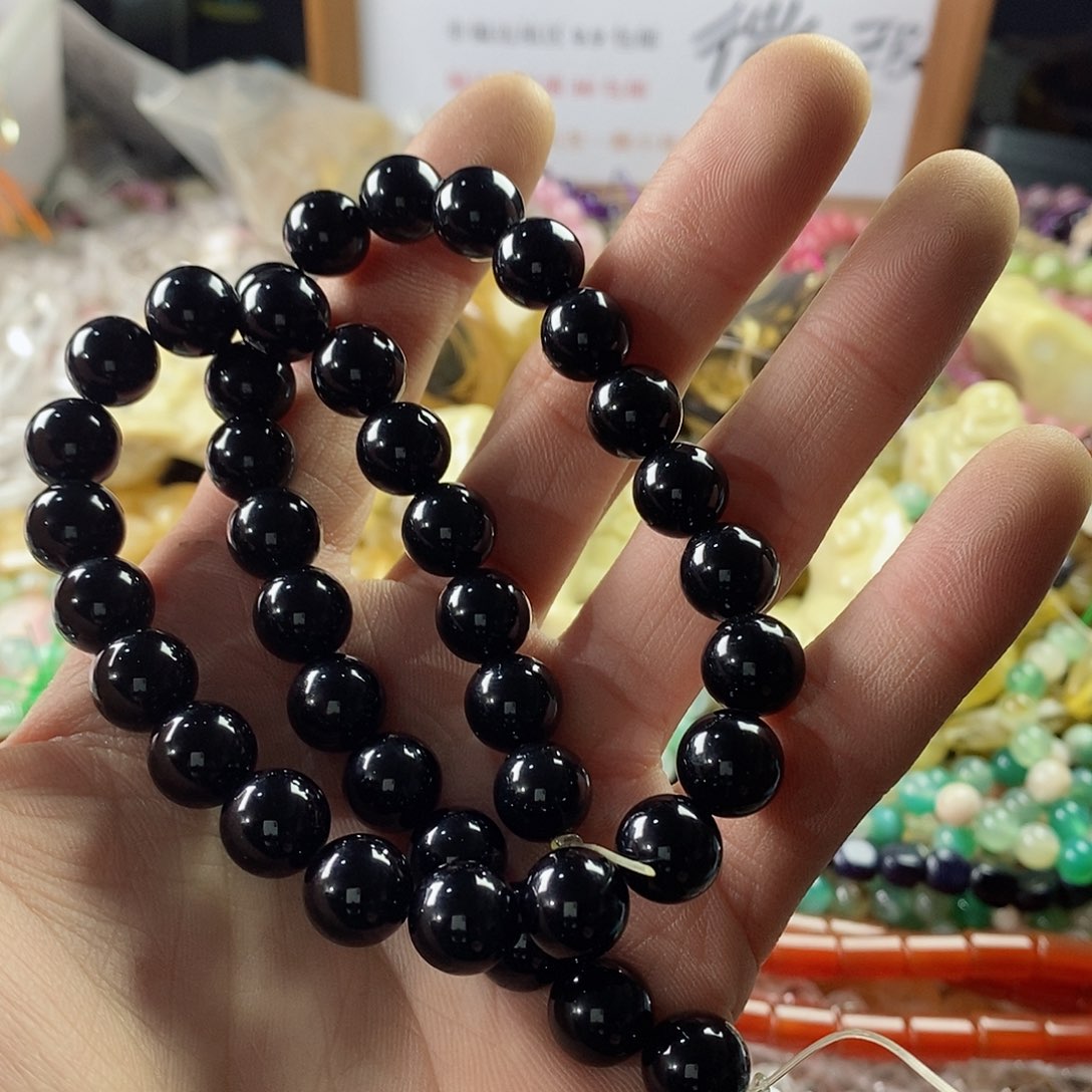 玛瑙/玉髓珠宝半成品未镶嵌一条天然10mm黑玛瑙A85