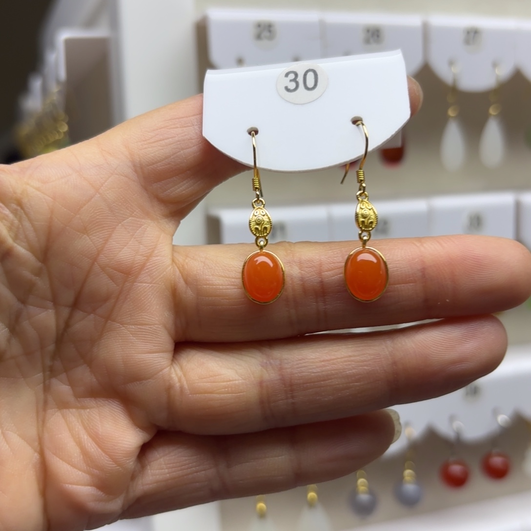 南红玛瑙银S925镶嵌耳饰