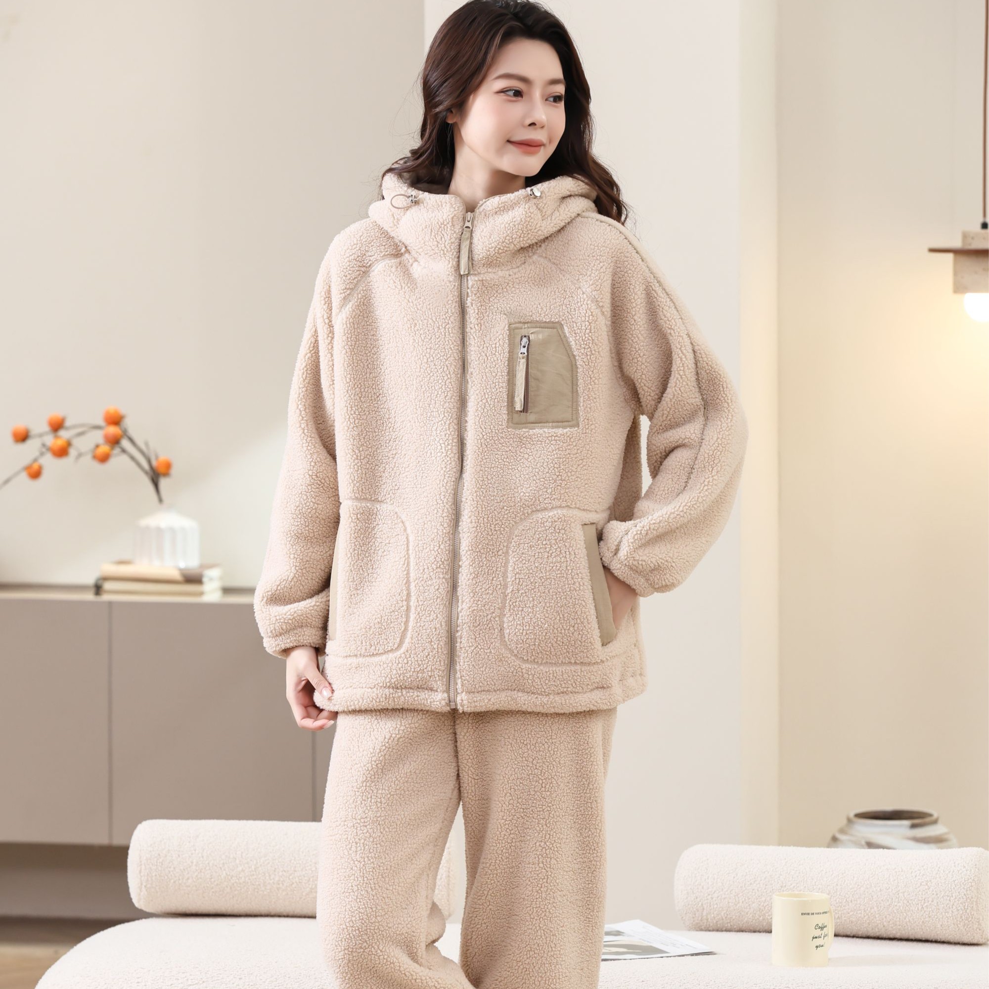 猫宸2025新款冬款极寒连帽循环蓄温速暖双面加绒加厚家居服套装