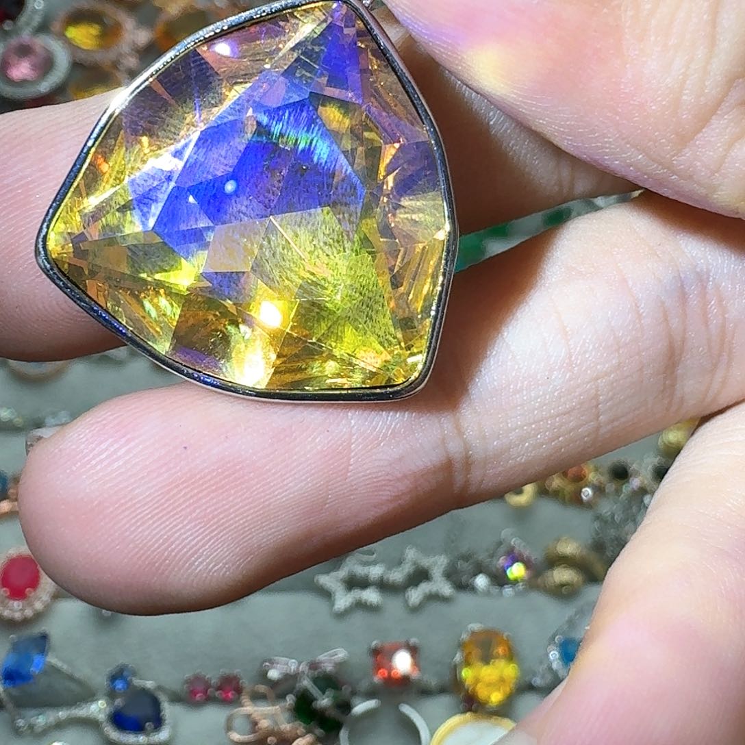 绿水晶戒指银S925镶嵌