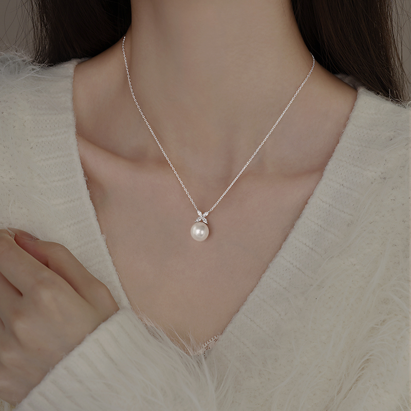 链子925银仿珍珠 925银四叶草珠珠项链女2025颈链锁骨链气质配饰