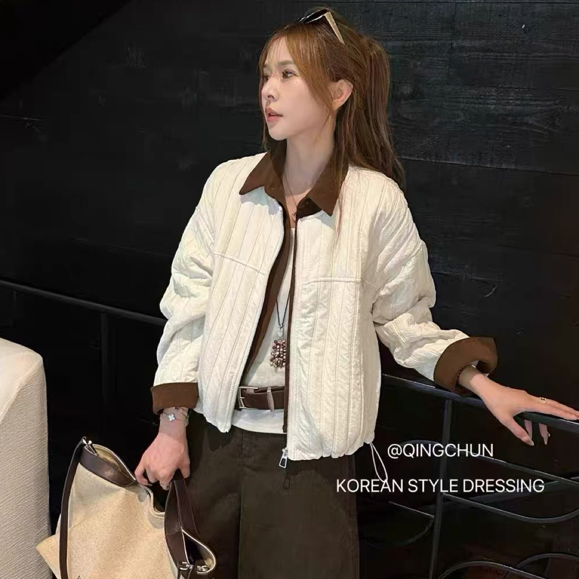 秋冬新款拼色二棉棉服外套