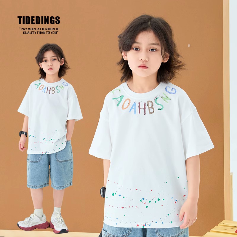 叮叮家童装儿童夏季短袖2025男童凉感宽松T恤男孩印花半袖25104