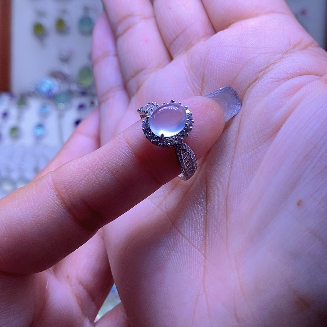 岫玉银S925镶嵌戒指