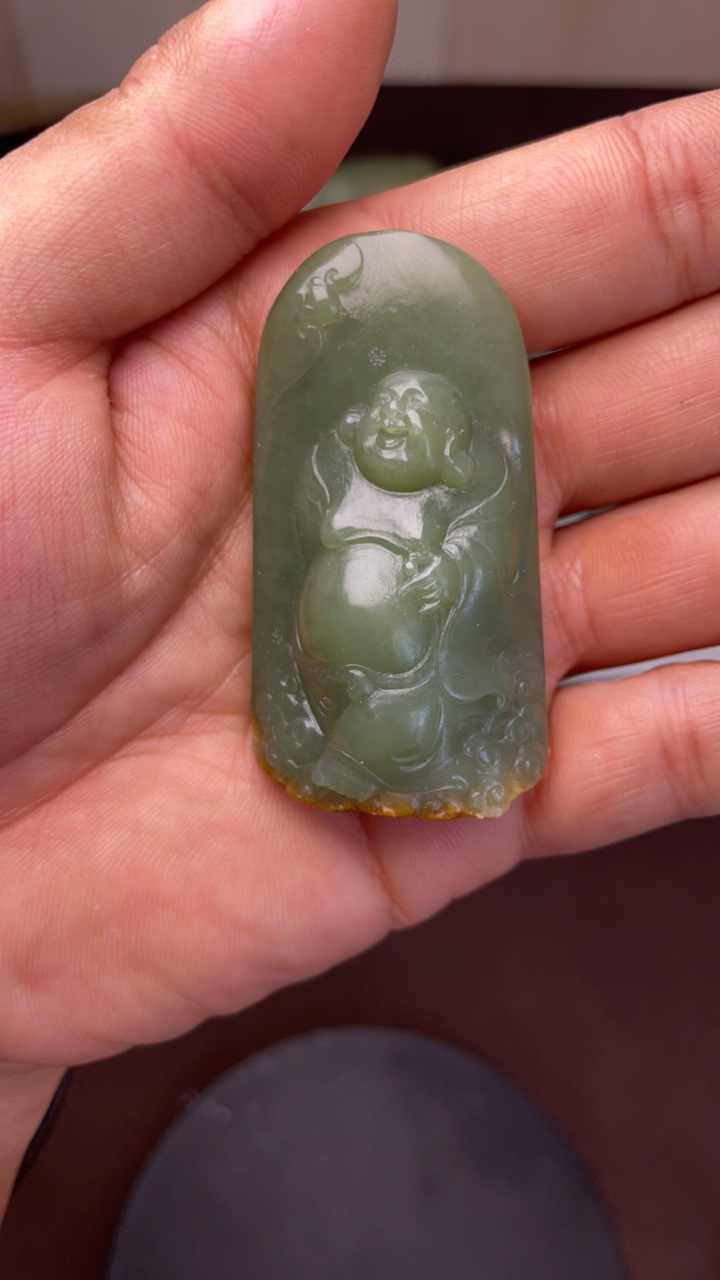 析木河磨玉大肚笑佛挂件