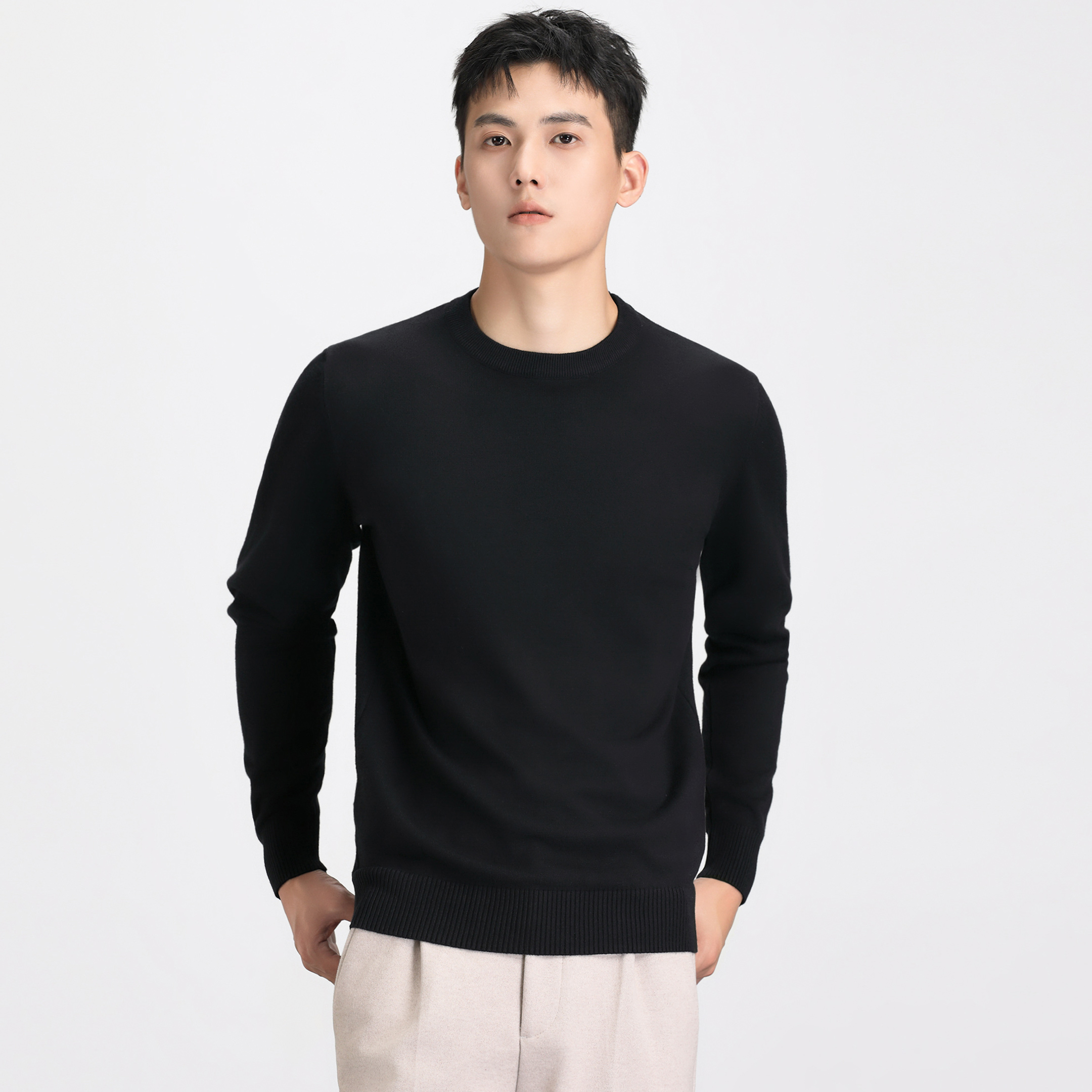 圆领毛衣男款秋冬季新款男士针织衫加绒加厚情侣内搭打底衫男装