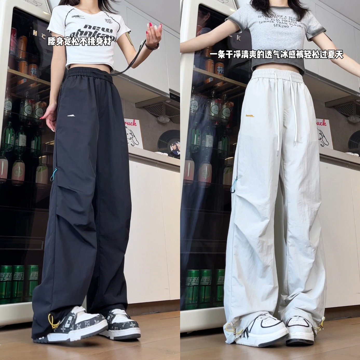 夏季薄款机能风高街透气速干工装裤直筒宽松美式潮牌抽绳休闲裤子