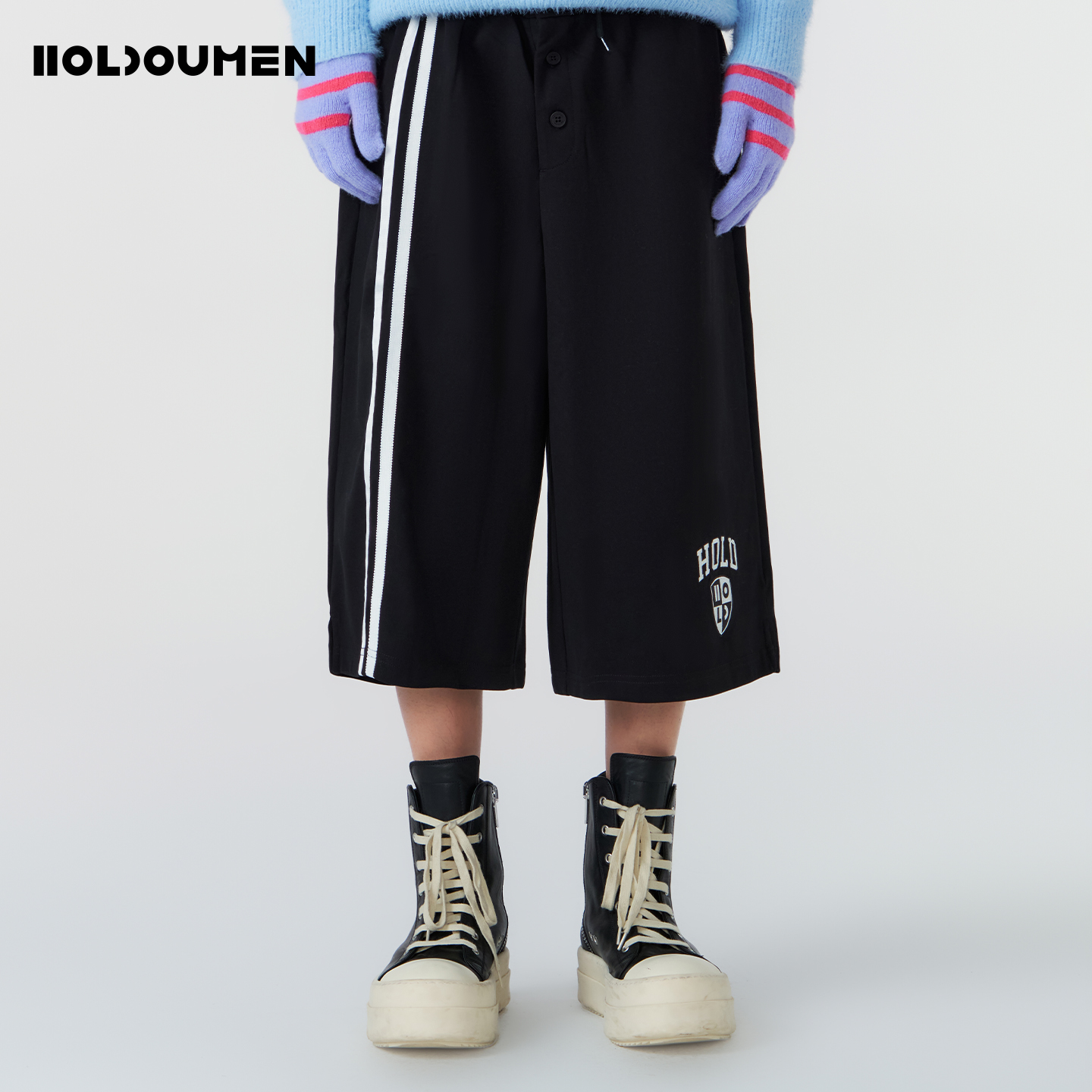 Holdoumen25买手系列侧边织带针织七分裤