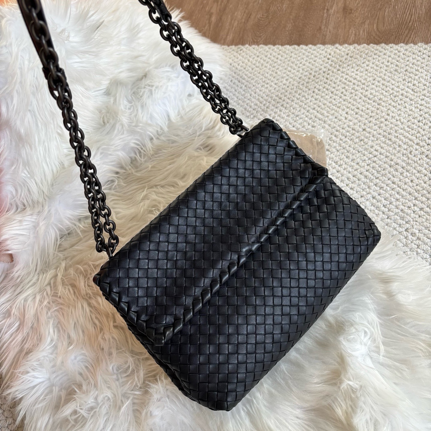 99新 BOTTEGA VENETA/葆蝶家 bv奥林匹亚黑色编织包