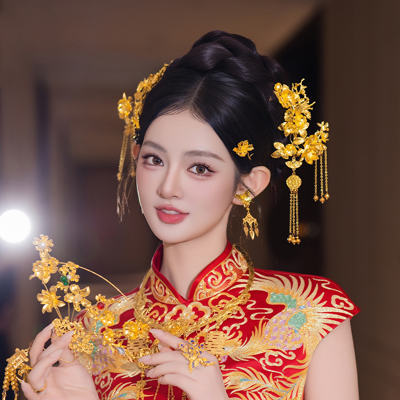合金婚庆饰品 新娘全金色中式百搭减龄贵气龙凤褂旗袍发饰MT0148