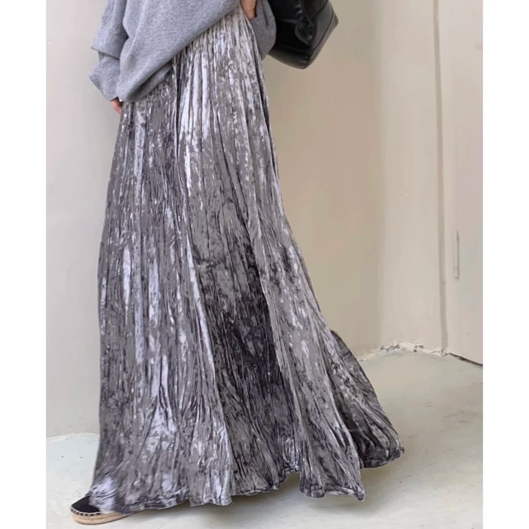 【二个裙长】韩系丝绒半身裙女2025秋季高腰显瘦垂感百搭a字大摆裙