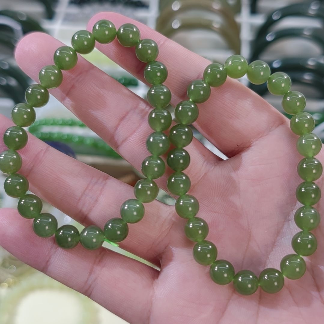 和田玉未镶嵌手链卡8精品湖水绿和田玉手串×1