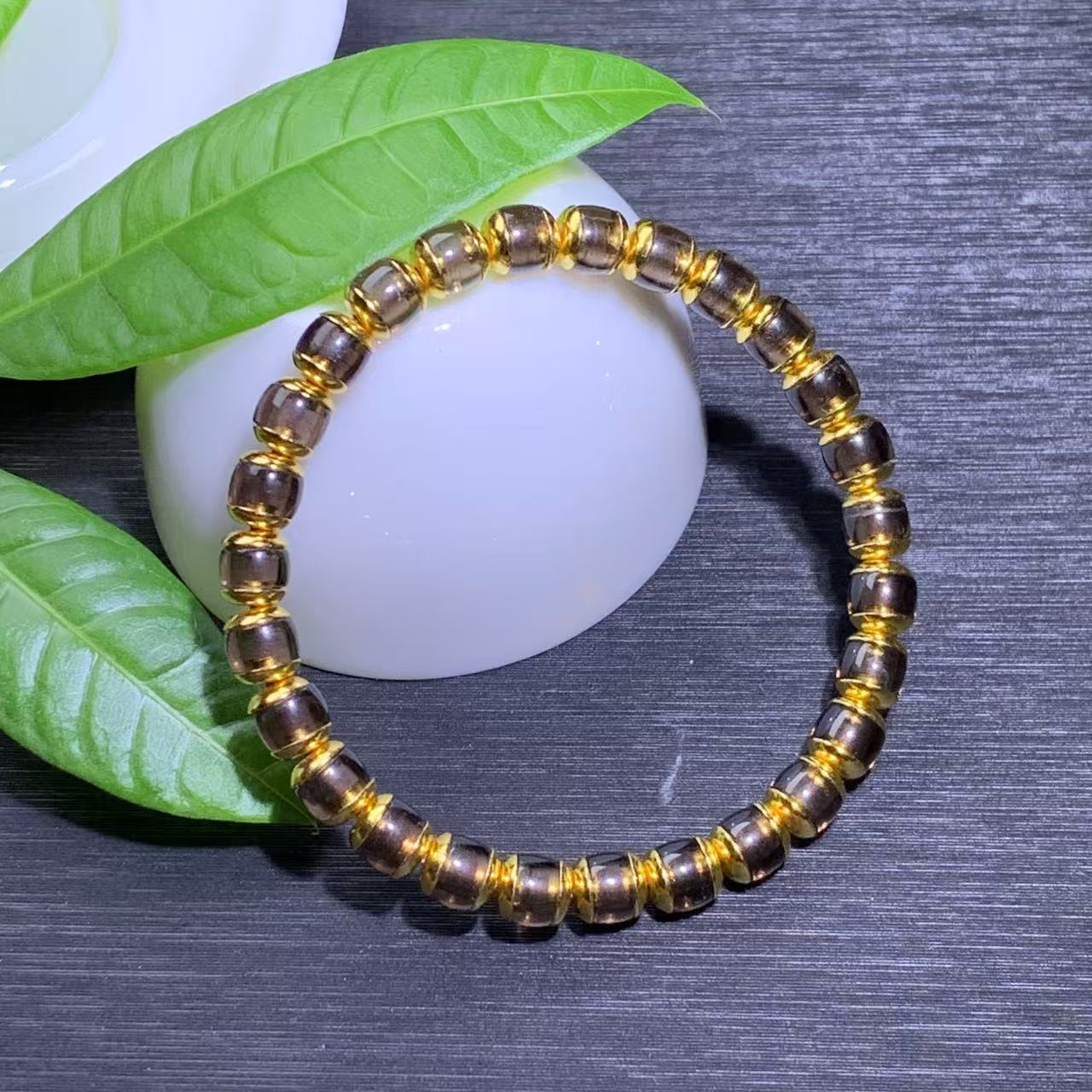茶晶直切单圈手串6mm汉堡珠DIY男女时尚百搭