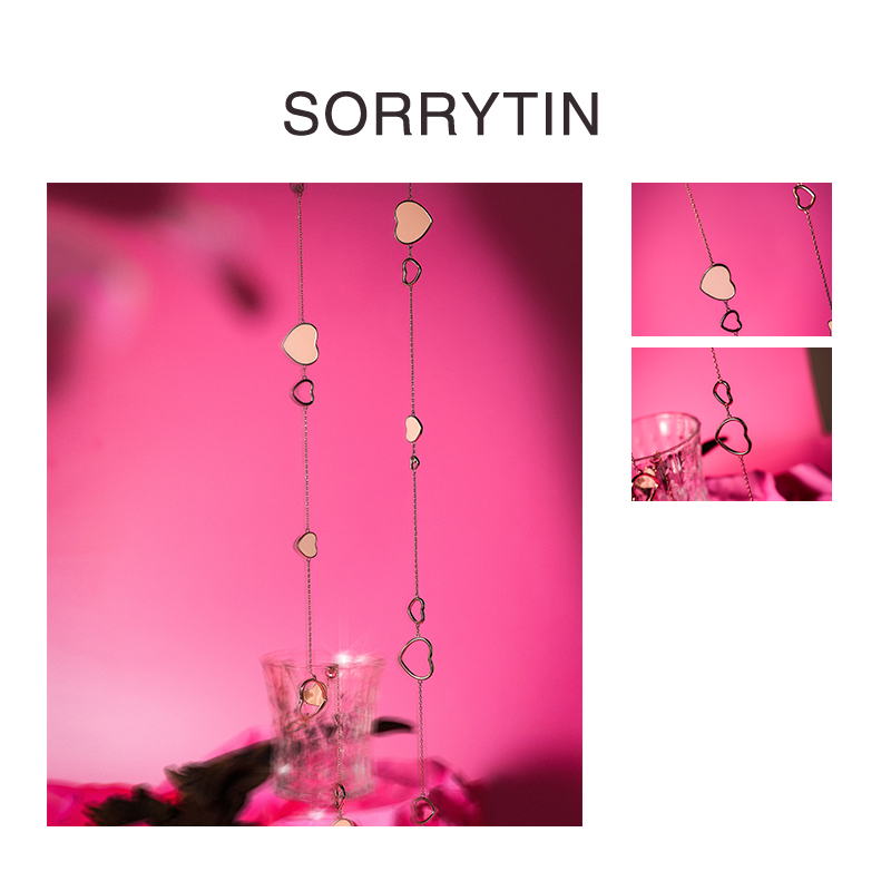 铜合金项链 《真心实意》SORRYTIN 爱心锆石串联镂空浪漫爱情项链